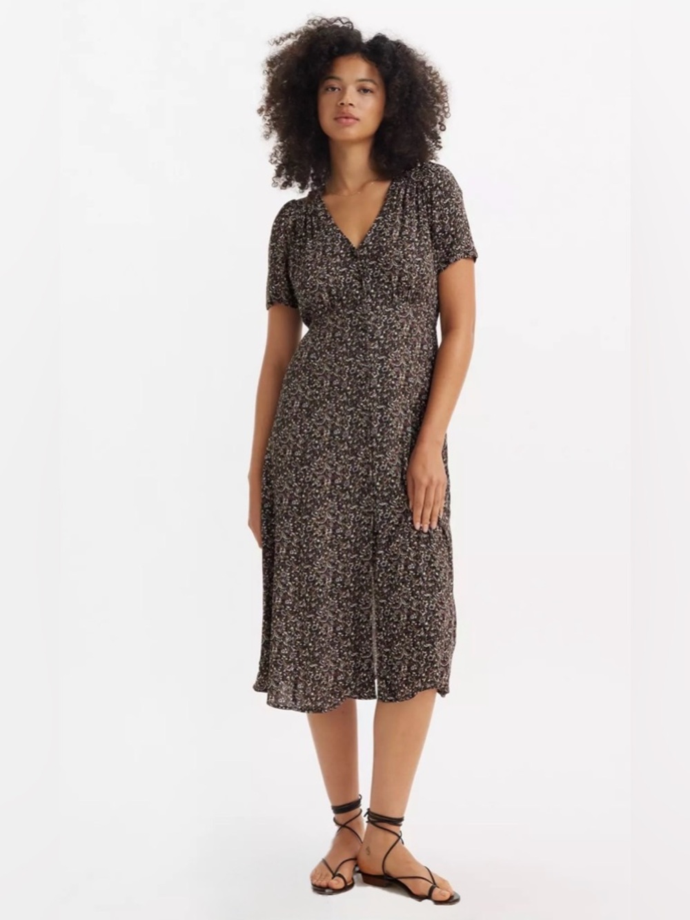 Levi’s Sarina Floral Midi Dress S Button Front V-Neck Boho A-Line